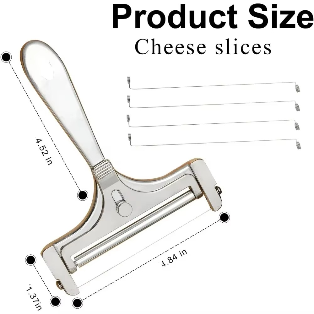 Adjustable wire cheese slicer in stainless steel, ensures custom thickness for all your favorite cheeses.