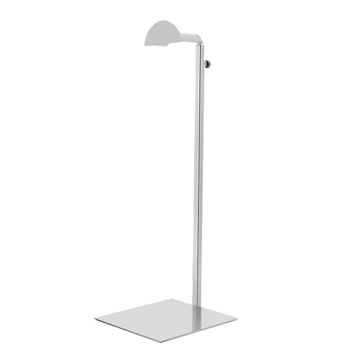 Adjustable height handbag stand, a sturdy stainless steel display for organizing bags in retail or home.