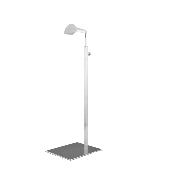 Elegant adjustable stand for displaying handbags & purses, suitable for boutiques, closets, or dressing rooms.