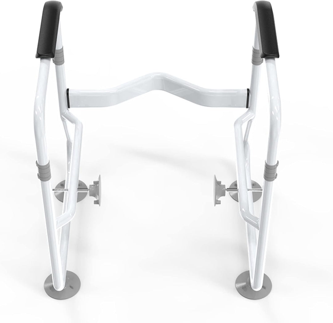 Toilet safety frame with ergonomic support rails, an essential assistive device