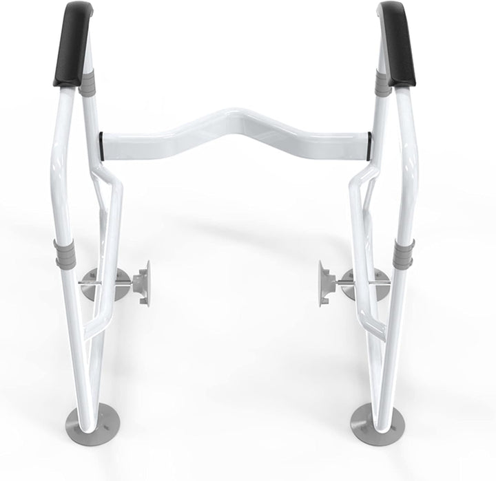 Toilet safety frame with ergonomic support rails, an essential assistive device