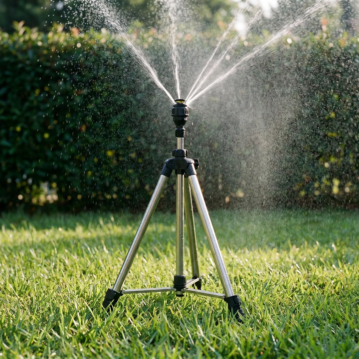 Adjustable tripod lawn sprinkler system for efficient garden watering & irrigation. Perfect for outdoor lawn care.