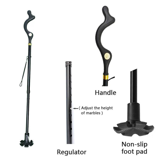 Ergonomic grip adjustable walking stick for seniors, ensuring comfort and stability with every step.