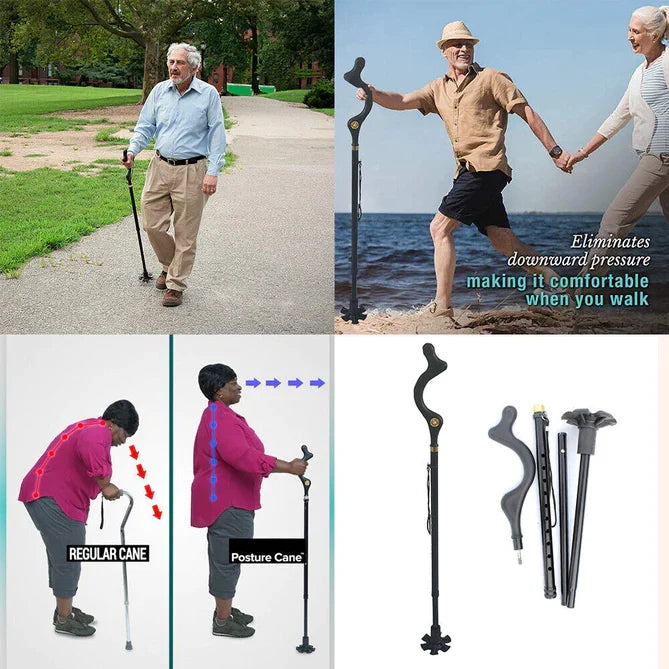 Adjustable height walking stick, providing personalized balance support & enhanced stability for elderly users.