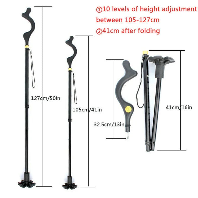 Full view of the lightweight adjustable walking stick, a sleek mobility aid for elderly care.