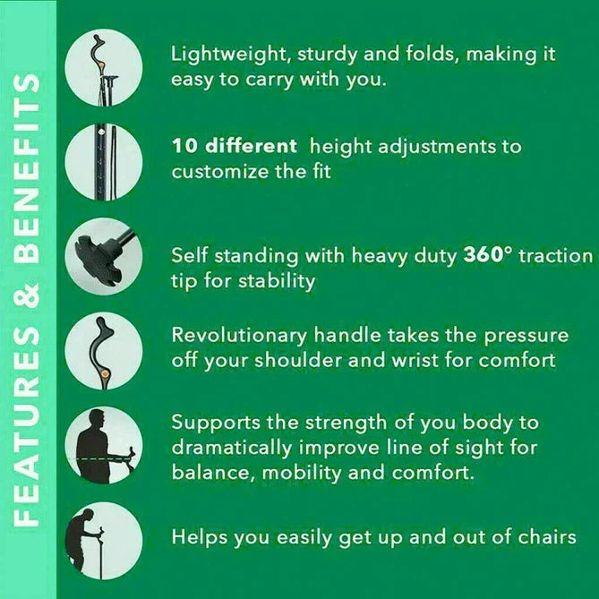 Detail of the adjustable walking stick's non-slip rubber tip, providing enhanced stability for seniors.