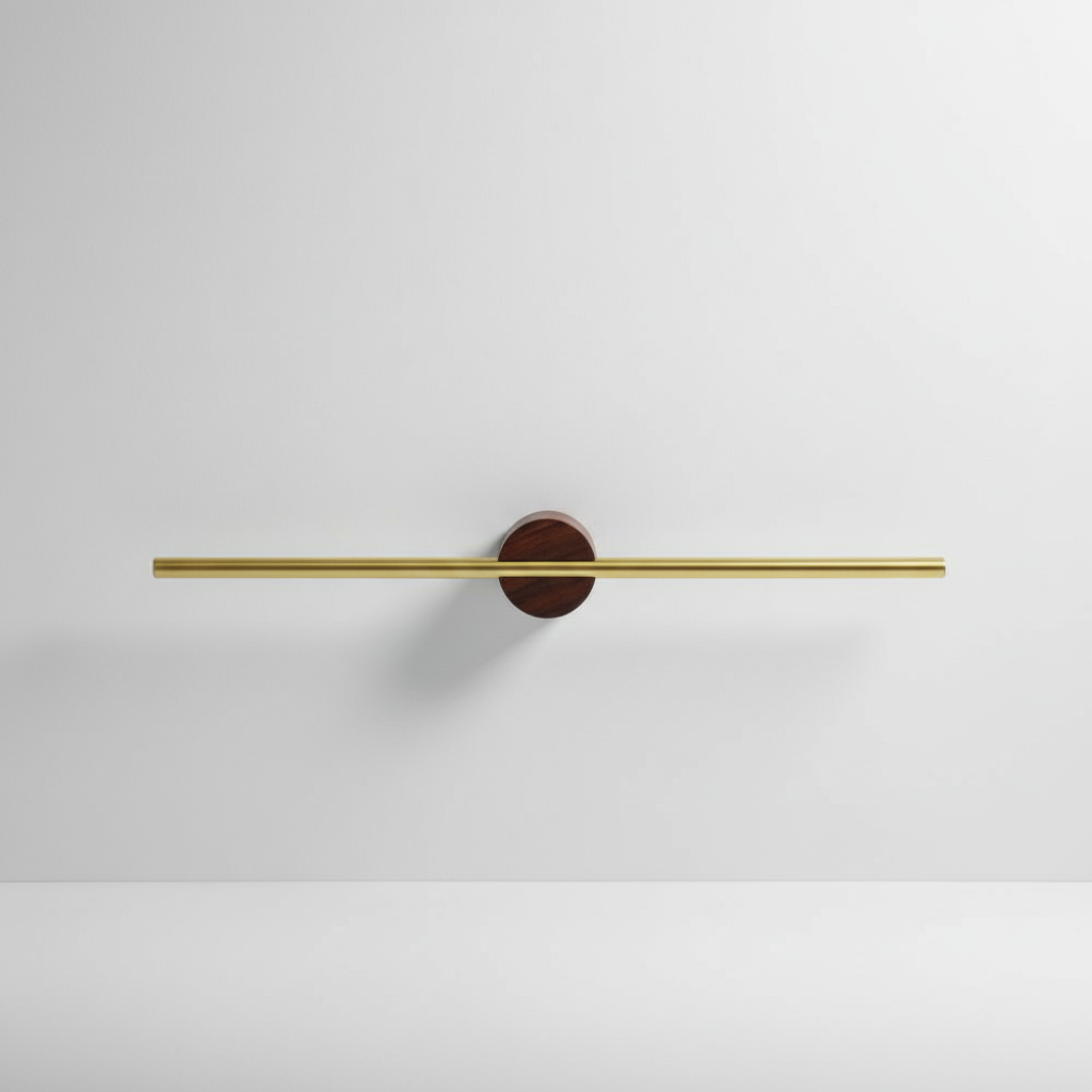Minimalist adjustable towel rack in aluminum, mounted on a bathroom wall