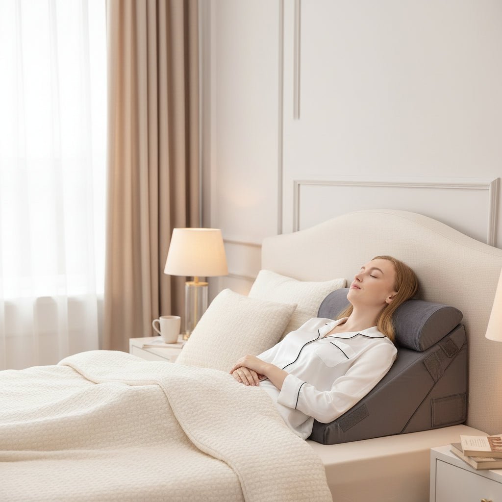 Versatile comfort wedge pillow, ideal for back support, leg elevation & relaxation.