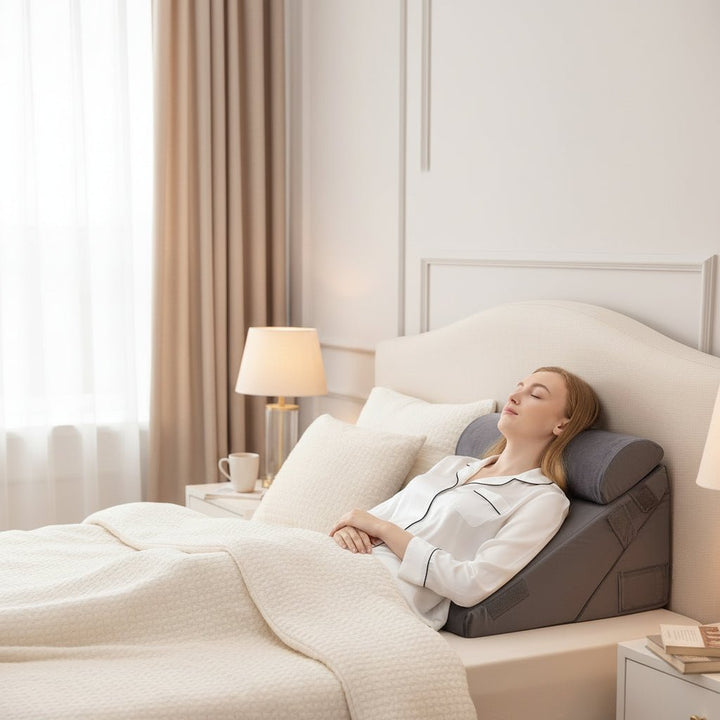 Versatile comfort wedge pillow, ideal for back support, leg elevation & relaxation.
