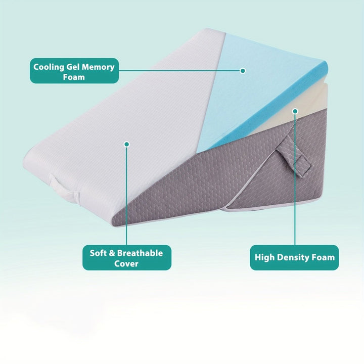 Ergonomic wedge pillow for back and leg support, a perfect home accessory for comfort.