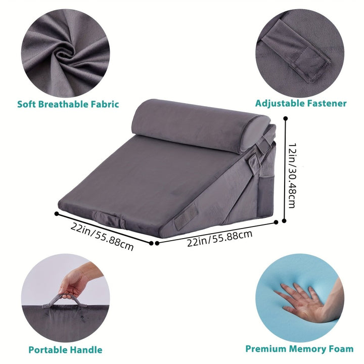 Multi-angle adjustable wedge pillow designed for back and leg pain relief.