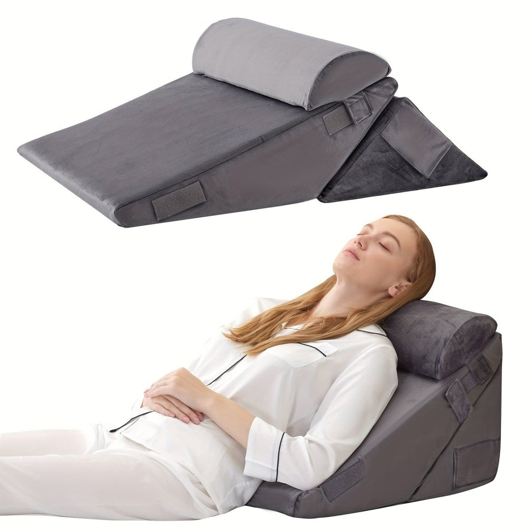 Home accessory: adjustable wedge pillow for superior back and leg elevation.