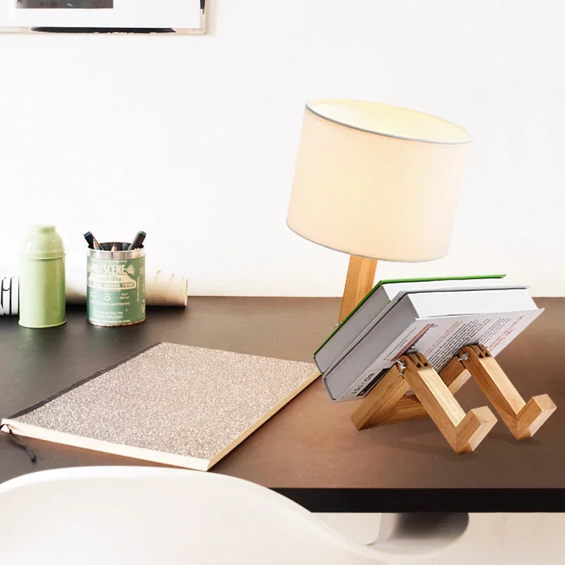 Decorative wooden desk lamp with storage compartment, perfect for organizing your workspace & ambient lighting.