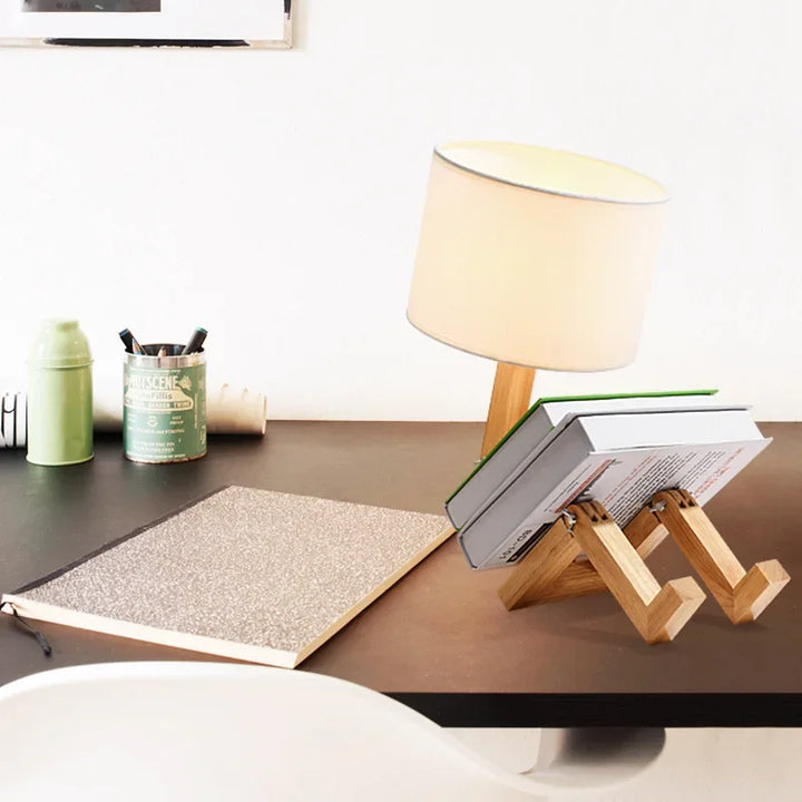 Decorative wooden desk lamp with storage compartment, perfect for organizing your workspace & ambient lighting.