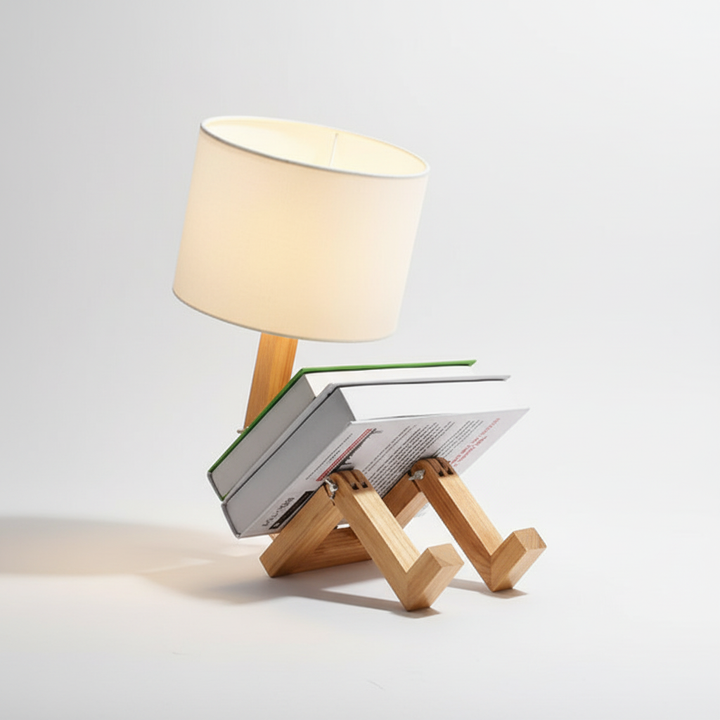 Home decor wooden lamp, adjustable for reading or bedside use, integrated storage for functional style.