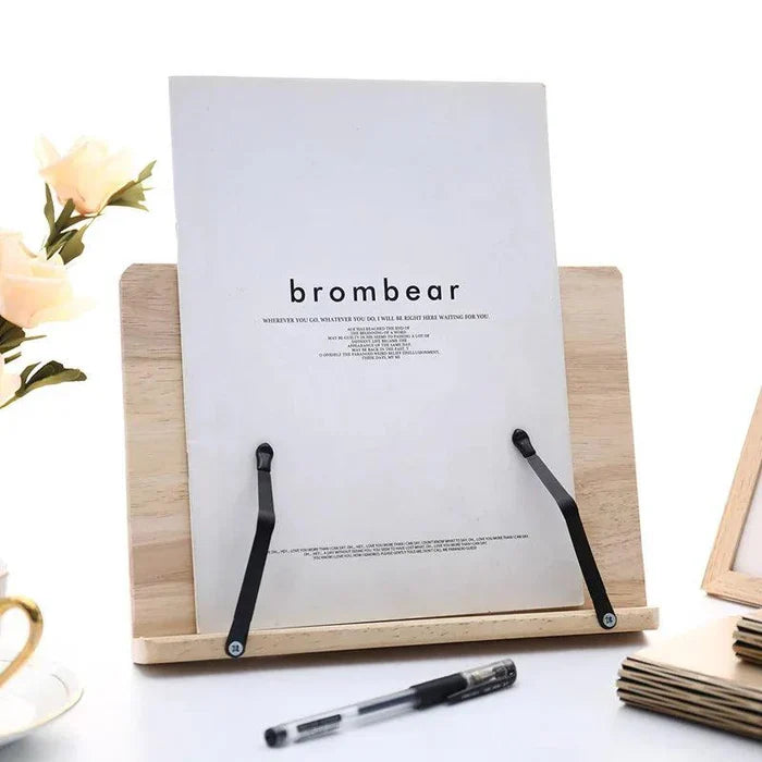 Ergonomic adjustable wooden reading stand. Pine wood book & tablet holder, perfect for study, recipes & sheet music.