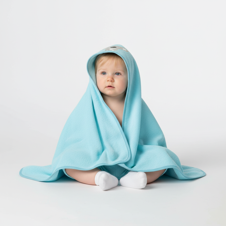 Variety of animal designs on OEKO-TEX cotton hooded baby towels, offering playful options for bath linen.