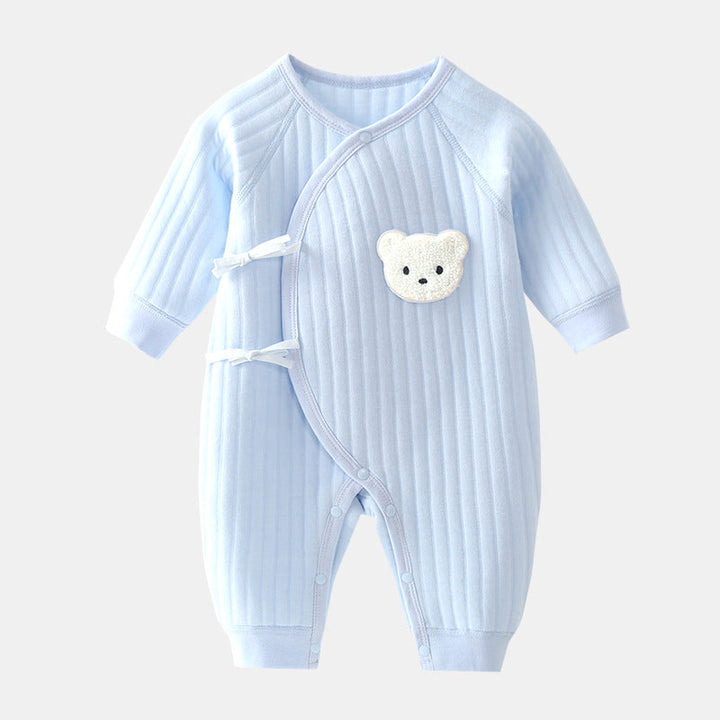 Adorable baby in a soft cotton bear romper, perfect for spring or autumn, infant clothing