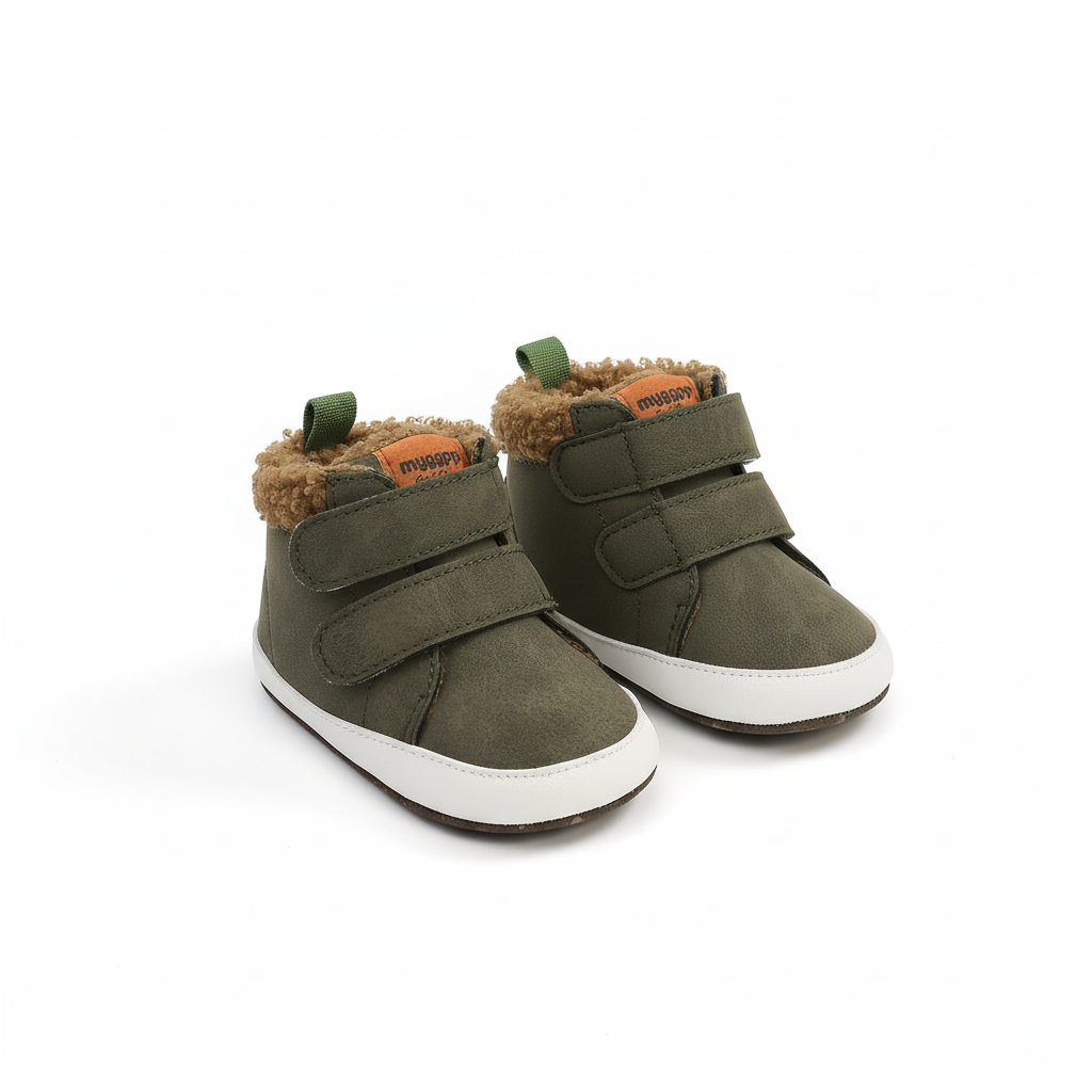 Infant winter bunny boots, soft fleece lining, convenient Velcro closure for easy-on/off.