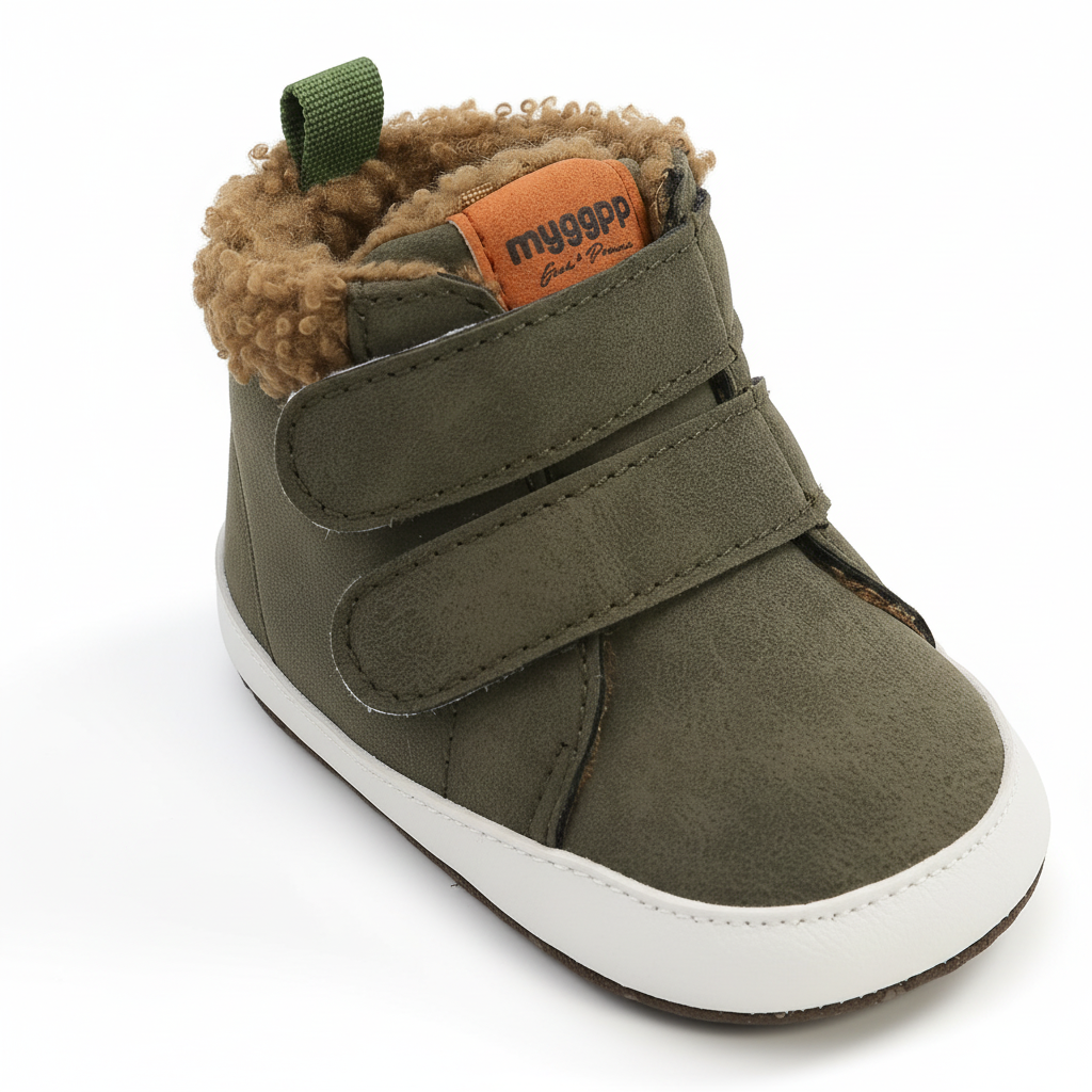 Cute baby bunny boots with Velcro, non-slip sole, perfect warm winter footwear for infants.