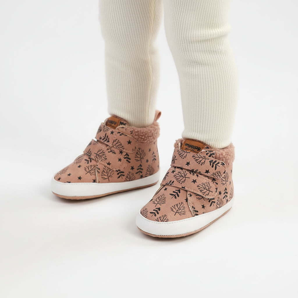 Unisex baby winter boots featuring a fun bunny design and secure Velcro fastening.