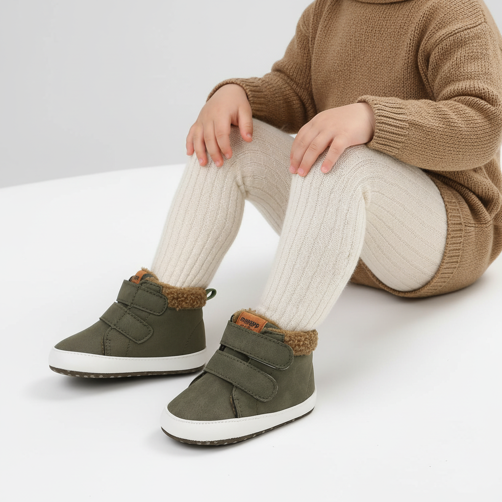 Snug baby bunny winter boots with reliable Velcro strap, ensuring warmth and stability.
