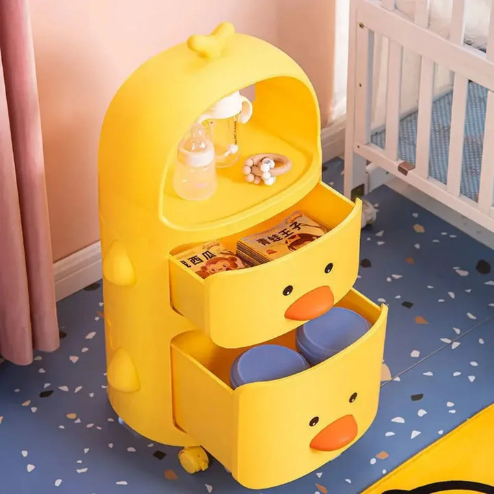 Cute duck toy storage trolley, perfect playroom organizer for nursery decor