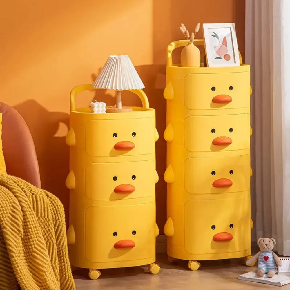 Kids' removable bin toy storage in a fun duck design, easy-to-move rolling cart