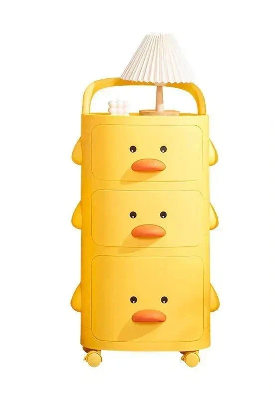 Children's duck-themed plastic rolling trolley for tidy toy organization in any room