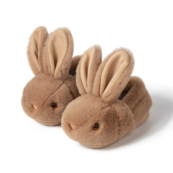 Fluffy plush bunny slippers for toddlers. Super soft and comfortable anti-slip footwear for playful kids.