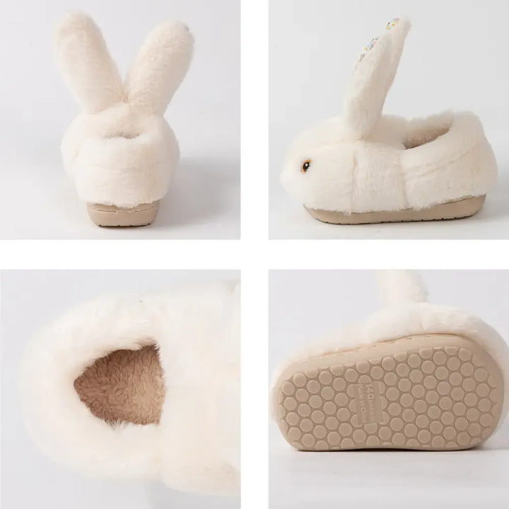 Infant & toddler bunny slippers. Cozy, soft plush design with anti-slip grip for ultimate comfort & safety.