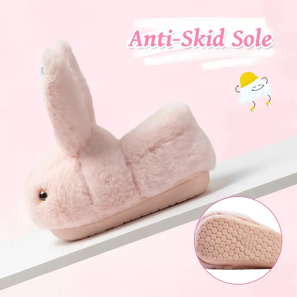 Sweet kids' plush bunny comfort slippers. Perfect soft, cozy footwear for babies and toddlers at home.