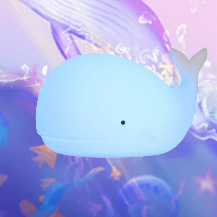 USB powered LED whale night light for baby rooms. Offers a calming, color-changing glow, ideal for nursery decor.
