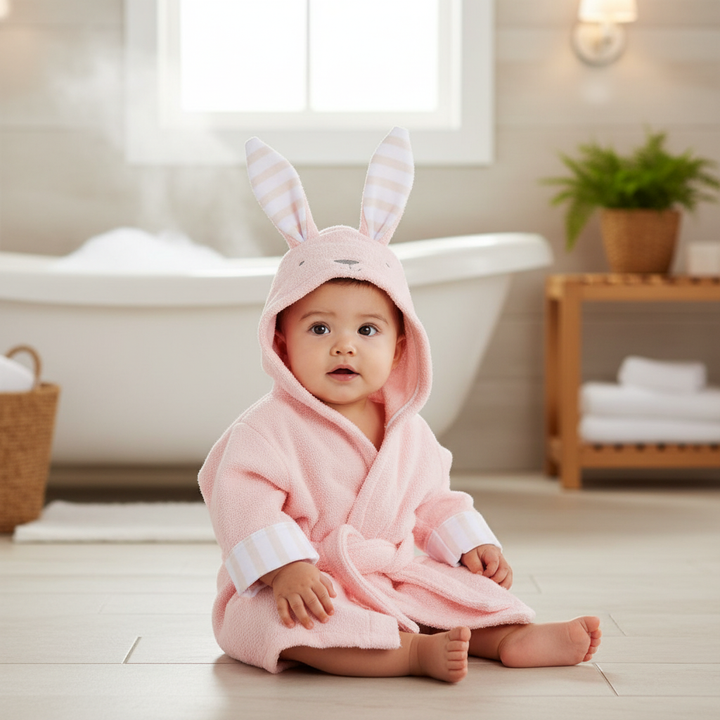 Adorable SnuggleTowel baby hooded bath towel with cute animal design, soft cotton blend for infant care