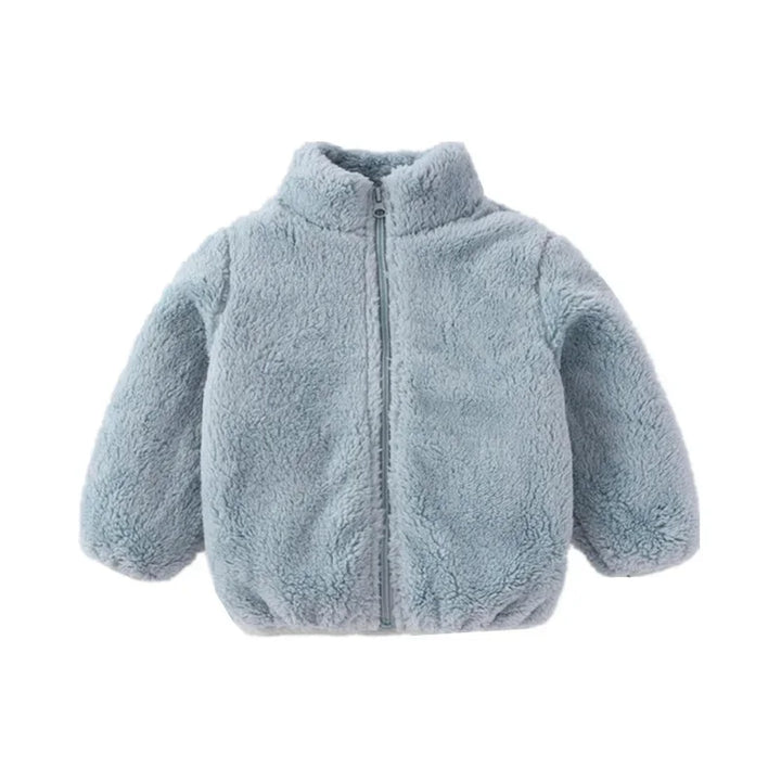Adorable toddler in a red warm fleece jacket, perfect for autumn adventures and winter playdates.