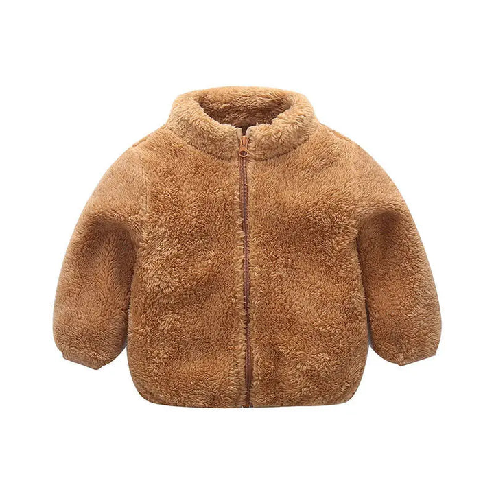 Unisex yellow autumn fleece jacket for toddlers, designed for comfort and protection against chilly winds.
