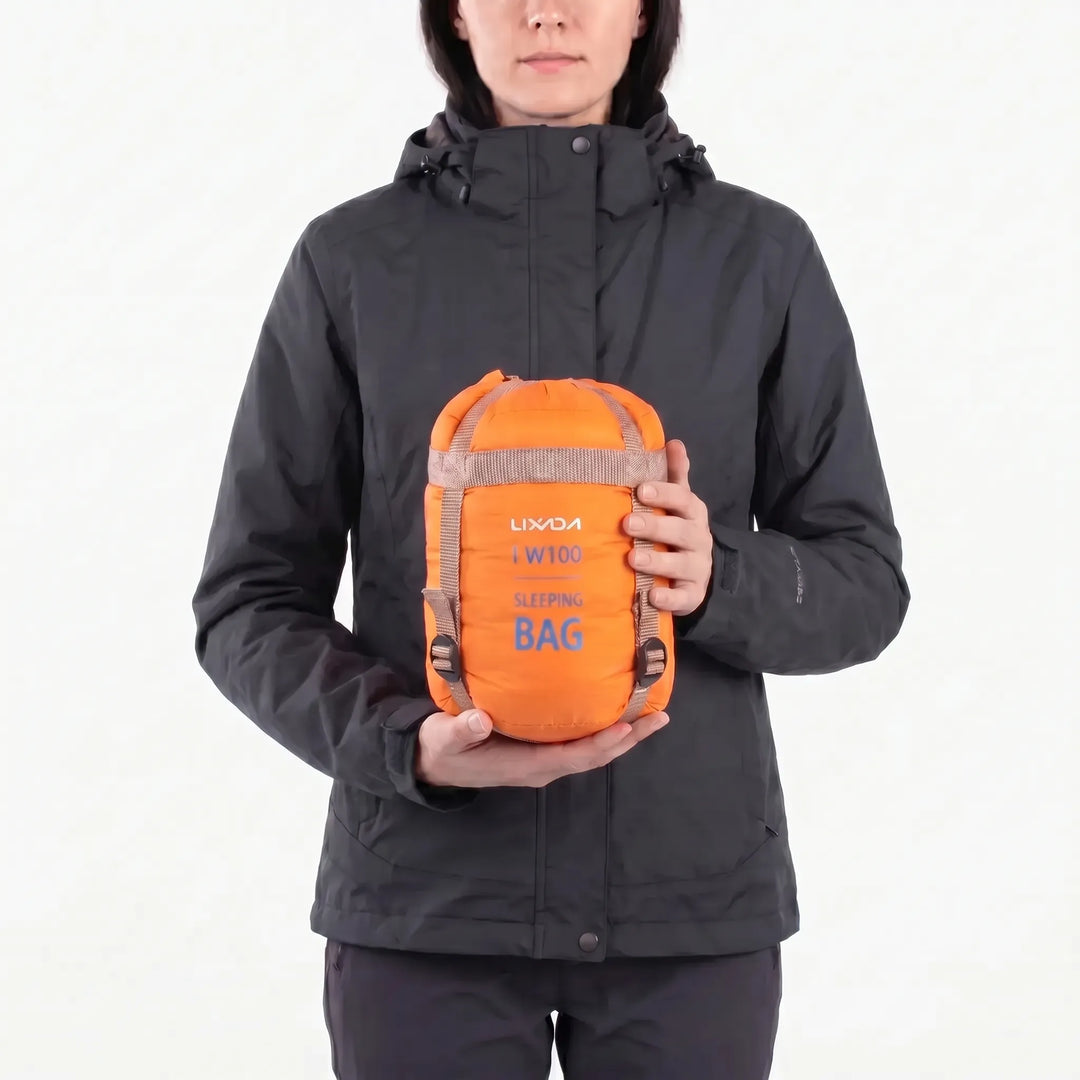 Compact envelope sleeping bag for adults, ideal for backpacking and outdoor adventures.