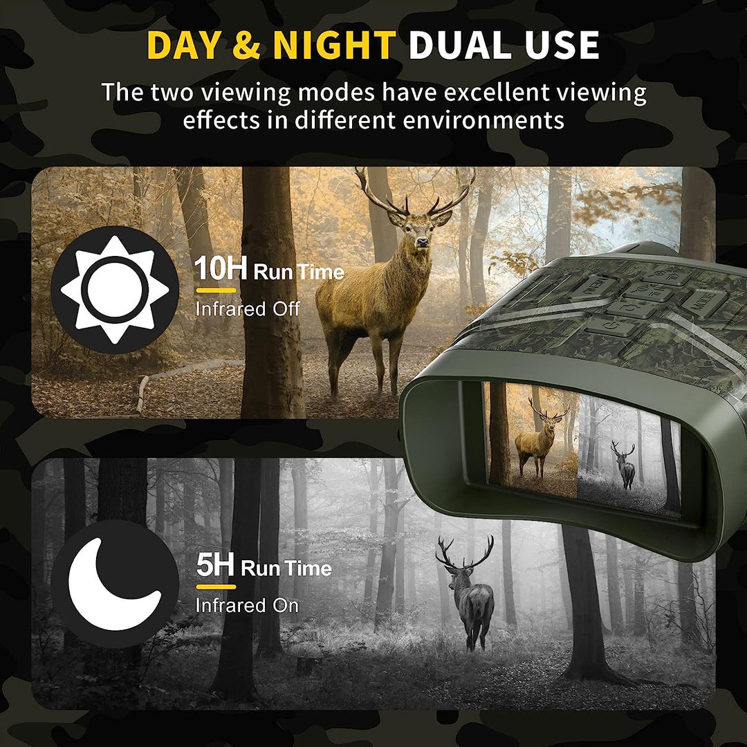 Clear view 5x digital night vision binoculars, waterproof, with HD recording for outdoor exploration.
