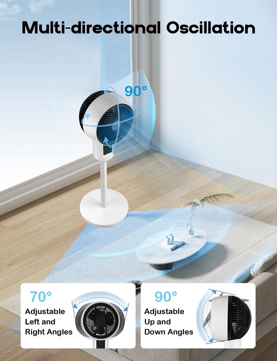 Energy-efficient Aerion Pedestal Fan with 3D Oscillation, perfect for comfortable sleep mode.