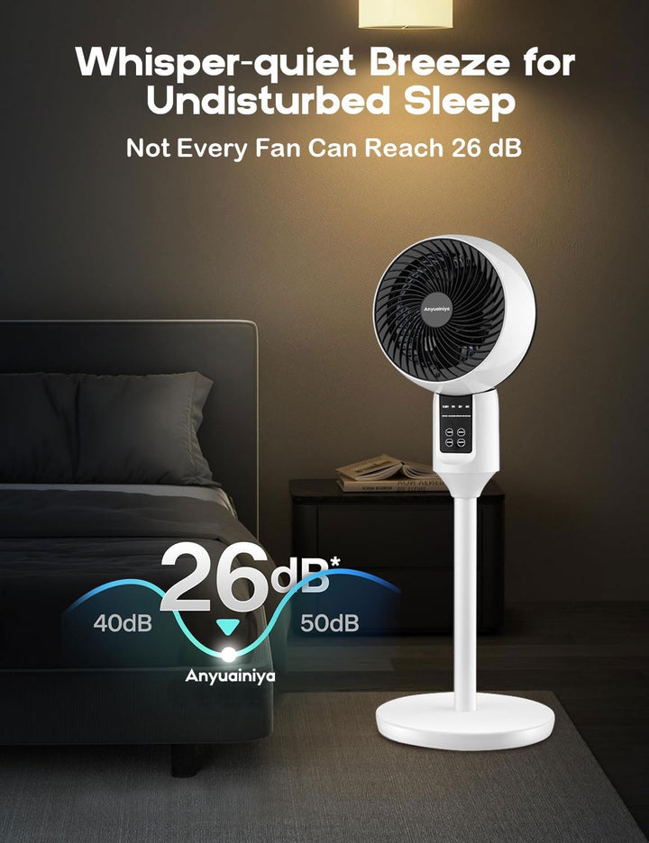 Aerion Pedestal Fan in a living room setting, demonstrating its effective 3D Oscillation.