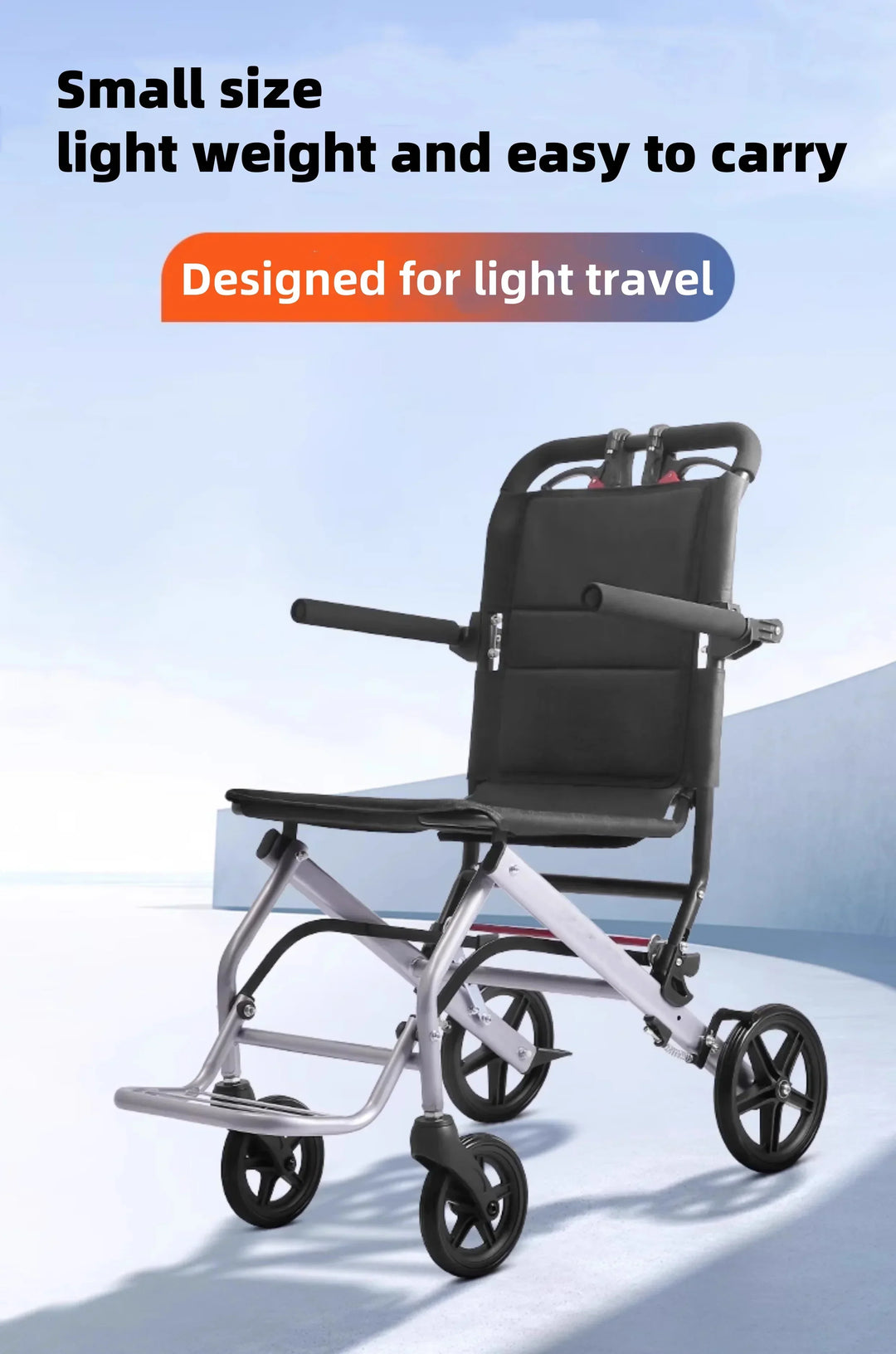 Side view of Aeris portable mobility wheelchair, showcasing its durable frame and compact design.