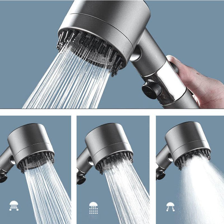 Modern chrome Aeris luxury shower head with high-pressure jetstream technology, ideal for a relaxing home spa.