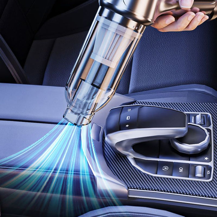 AeroForce car vacuum removing crumbs from floor mat, powerful suction
