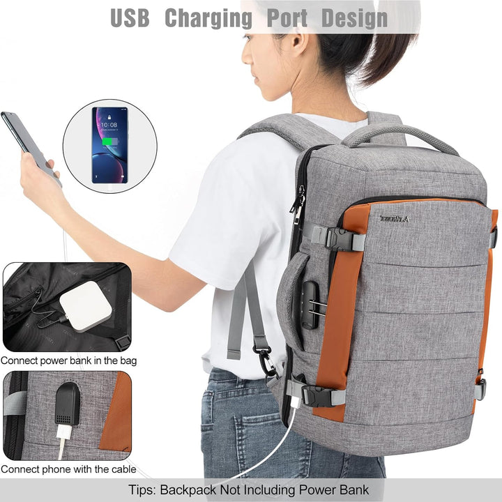 Side view of AeroPack 40L water-resistant travel backpack, cinched straps, sleek & durable travel gear