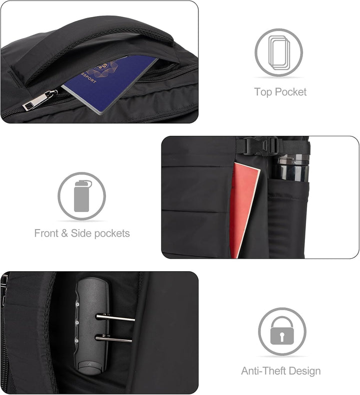 Unisex 40L AeroPack backpack ready for adventure, featuring anti-theft security & built-in USB port.