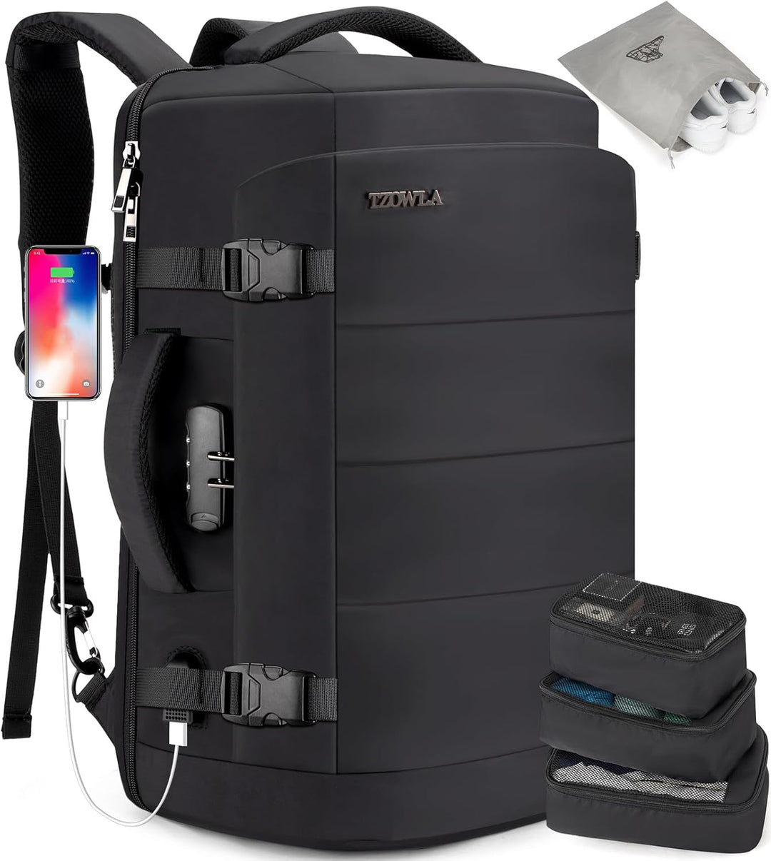 Unisex AeroPack 40L travel backpack, ideal for students & commuters, with USB port & anti-theft.