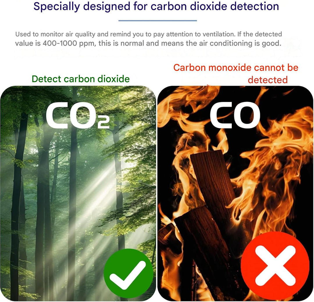 Digital air quality monitor by Aervent, a portable CO2 detector providing essential environmental data.