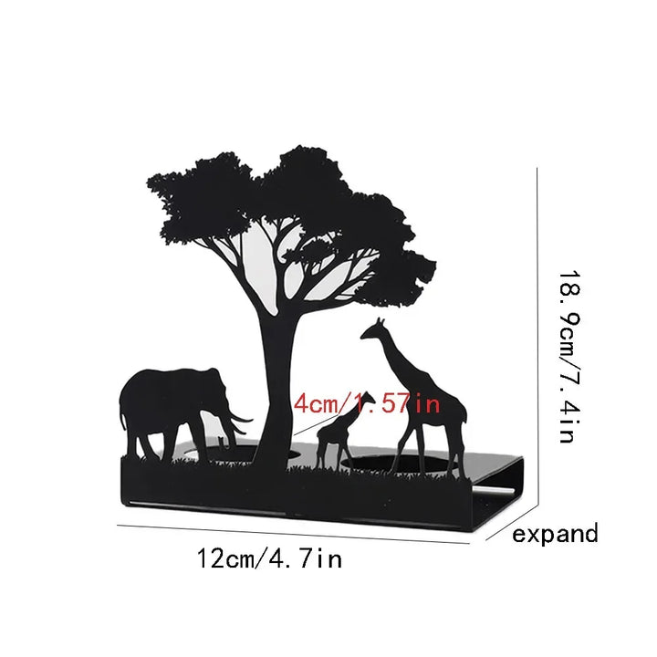 Black metal African wildlife silhouette candle holders. Unique home accent, exotic decor for shelves or mantel.