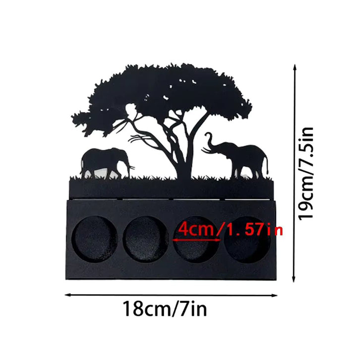 Unique African safari animal silhouette candle holders. An exotic decor gift for living room & home accents.