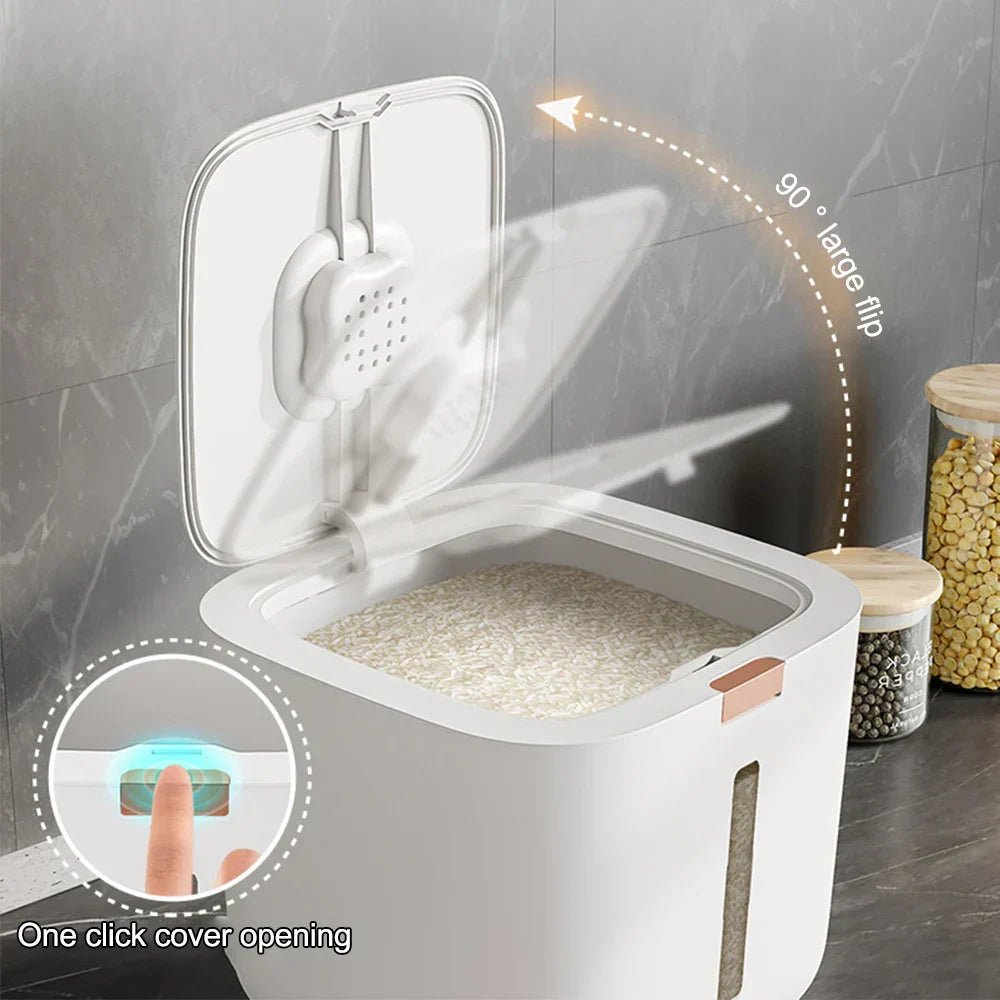 GrainSafe airtight storage box for rice, 5kg capacity, moisture-proof, with measuring cup & dispenser spout